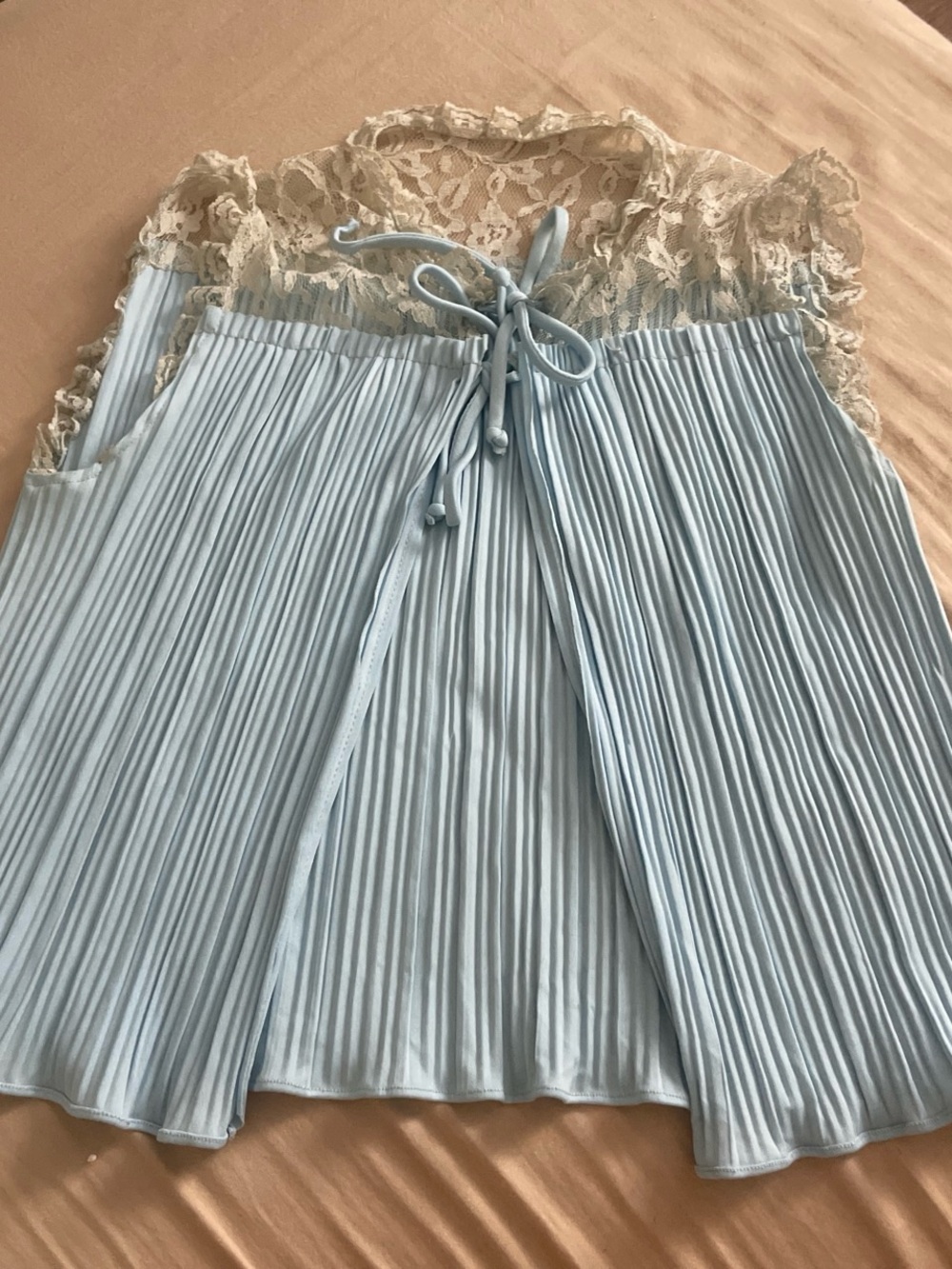 Lace-Trim Pleated Chemise - Light Blue